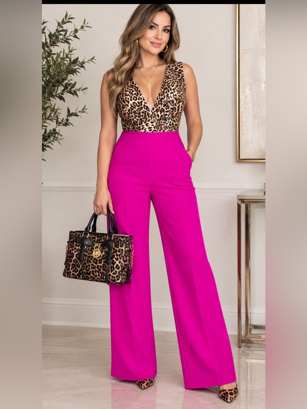 Set of Rachel Zoe pants and Leopard Print top